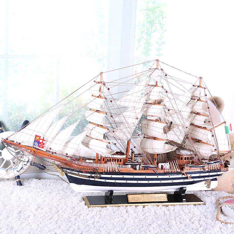 仿真模型韦斯普奇号90cm手工组装海洋帆船工艺品原木家居摆件