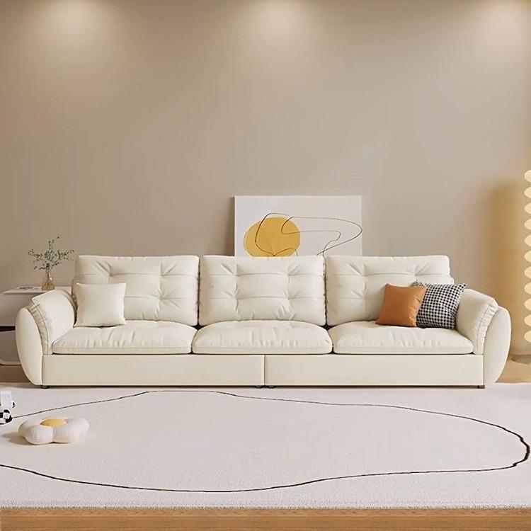 现代简约奶油风客厅小户型猫抓布沙发意式轻奢价款云朵直排沙发组