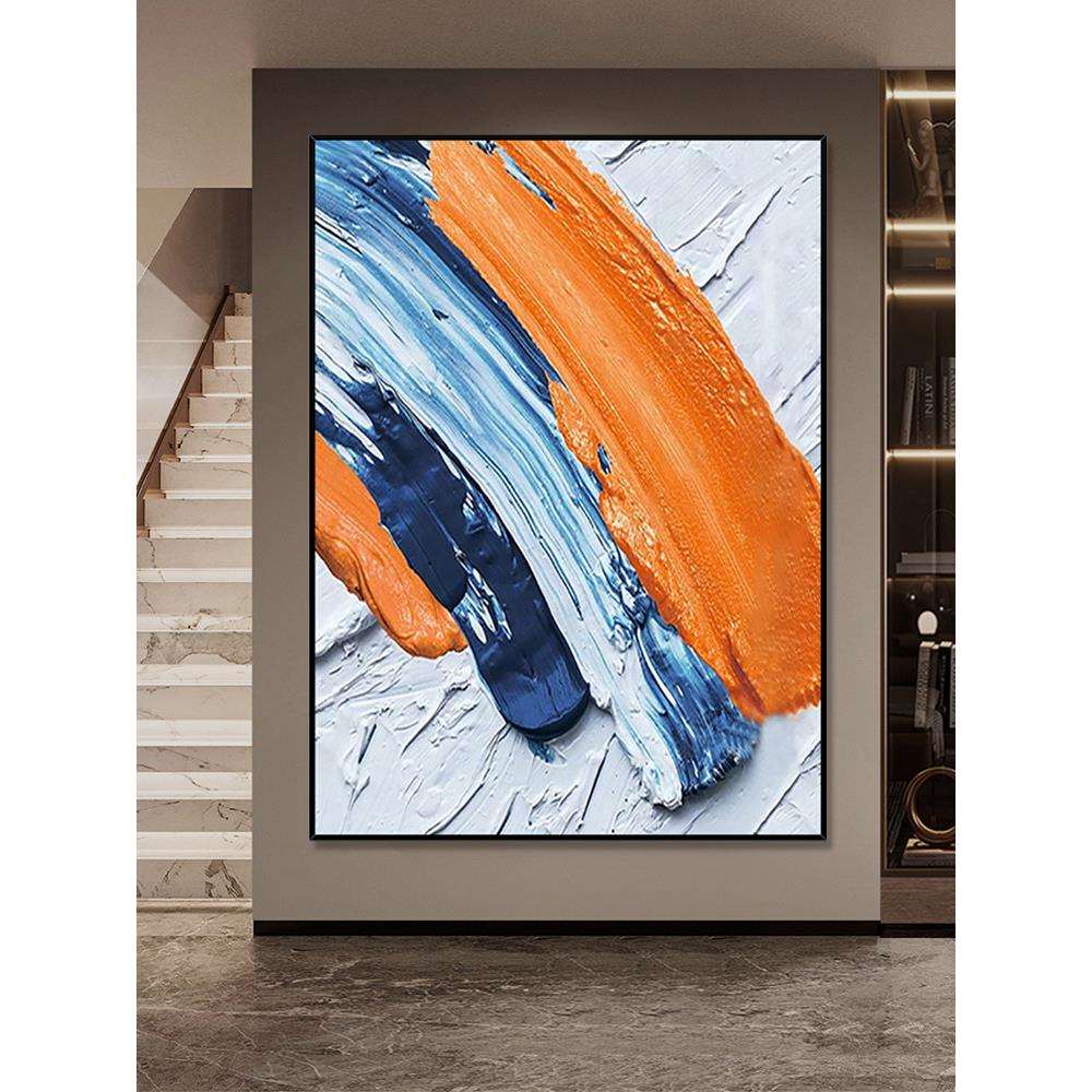 纯手绘油画抽象肌理画橙色块立体玄关装饰画现代客厅大幅落地挂画