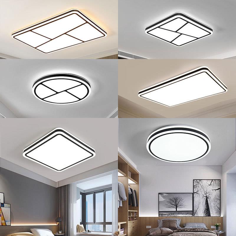 2023新款北欧吸顶灯超薄led方形客厅简约现代过道灯圆形黑白 卧室