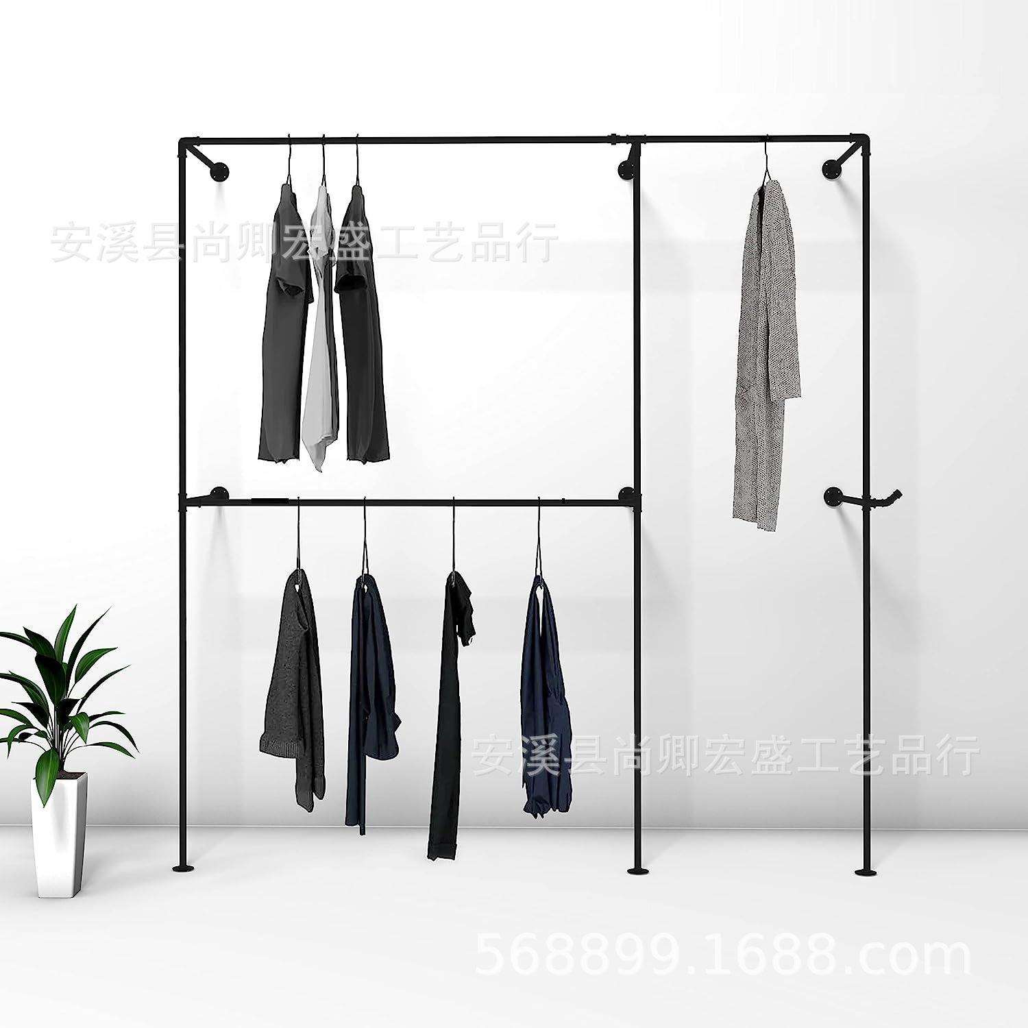 工业风壁挂上墙一字复古水管组合服装衣架陈列架