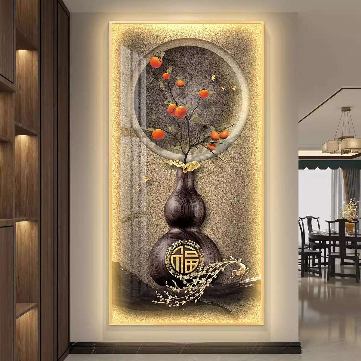 led带灯轻奢葫芦入户玄关装饰画简约现代挂画壁画走廊过道高级感