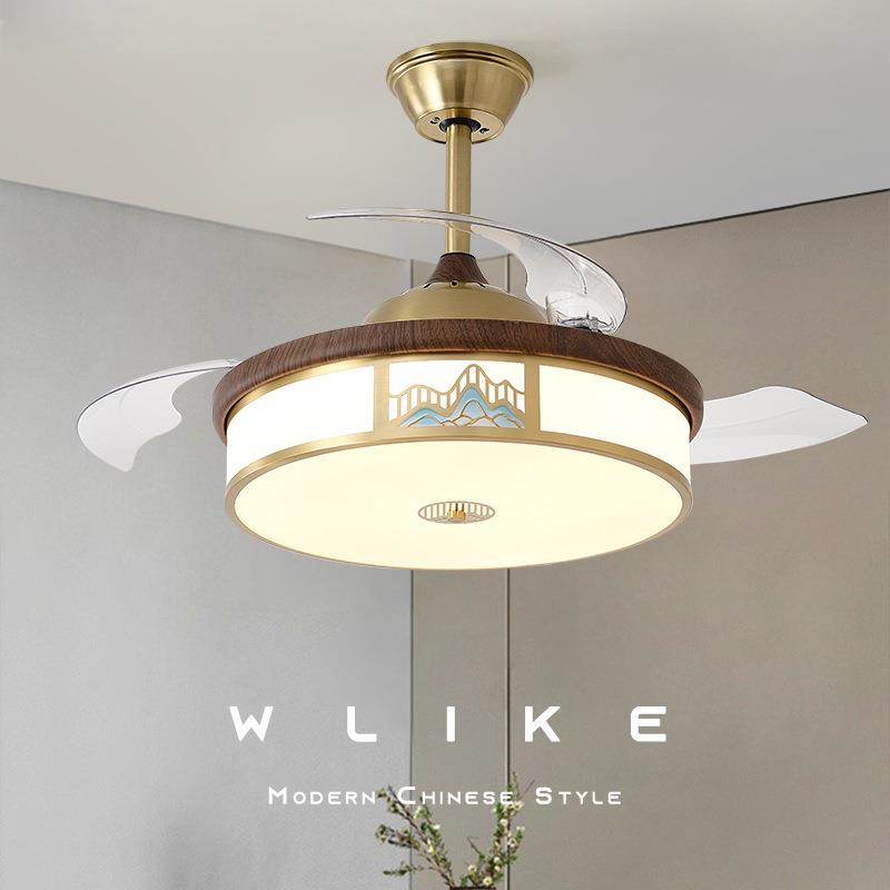 高端新中式隐形风扇灯餐厅饭厅多功能吊扇灯复古卧室2024年新款