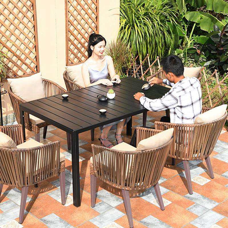 阳台室外别墅庭院花园桌椅休闲露台藤椅塑木桌组合户外编藤桌椅