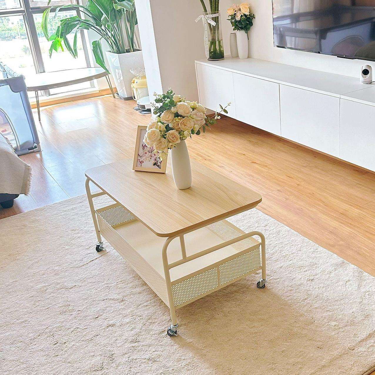 奶油风玻璃茶几长方形边几小户型客厅家用出租房可移动简易小桌子