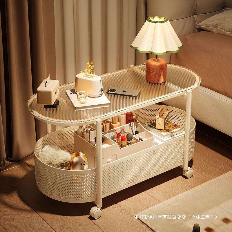 可移动沙发边几钢化玻璃茶几现代小桌子床头侧边边柜小户型小推车