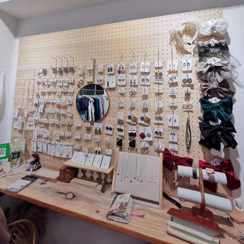 耳环架实木饰品店展示架精品店洞洞板墙壁壁挂式隔板置物架