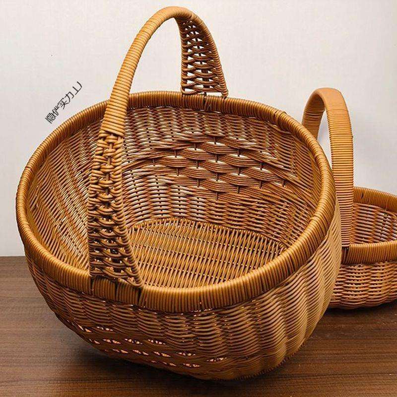 新款纯手工仿藤编织水果篮购物篮提篮鸡蛋手提菜篮子收纳采摘野餐