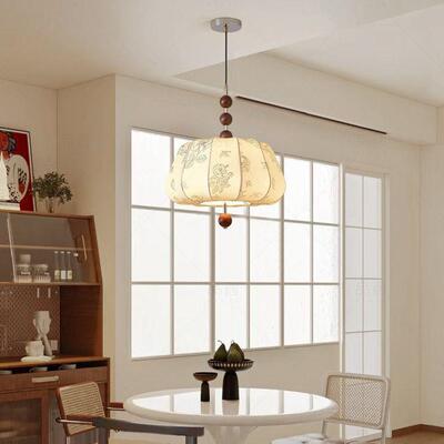 法式布艺卧室灯吊灯中古实艺花纹新款布艺创意温馨浪漫餐厅灯吊灯