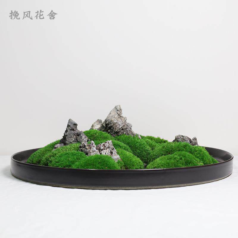 新中式酒店餐厅大圆桌中间摆件餐桌摆台桌面景观永生苔藓高端花艺