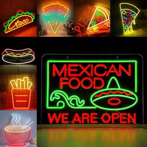 跨境亚马逊LED霓虹灯pizza薯条热狗造型餐厅装饰发光字墙壁装饰