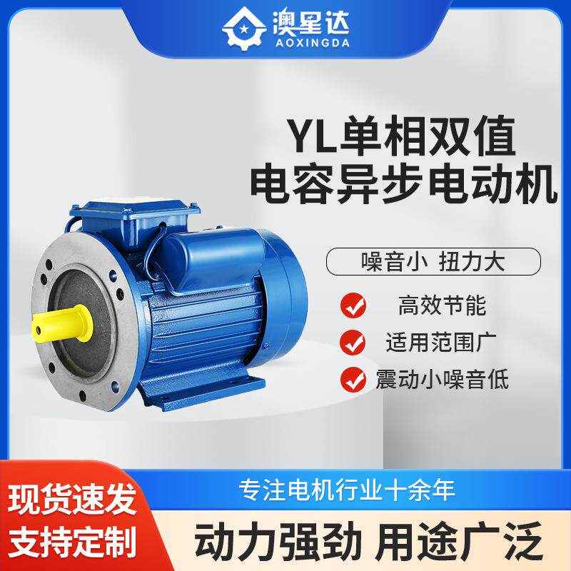 单相双值电容电动机YL90L-2.2-4立卧式风机脱毛机工厂设备配套马