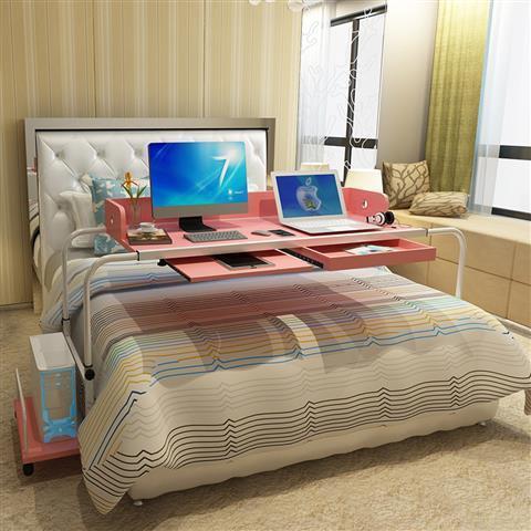 家用懒人跨床小桌子双人伸缩床上可移动升降笔记本台式电脑桌