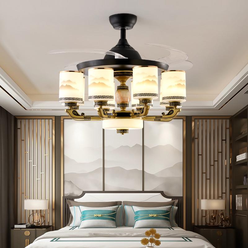 新中式风扇灯餐厅吊扇灯具中国风卧室书房家用遥控隐形风扇吊灯饰