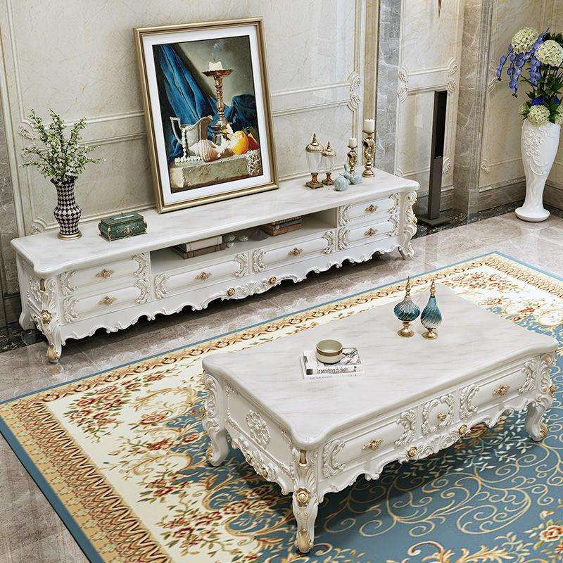 欧式大理石电视柜欧式茶几组合现代简约实木客厅大小户型家具地柜