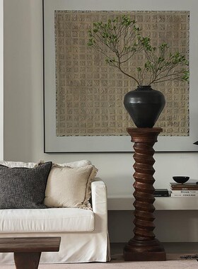 形上螺旋木e底座查尔斯法式雕塑台柱子落地做旧侘寂艺术装饰柱摆