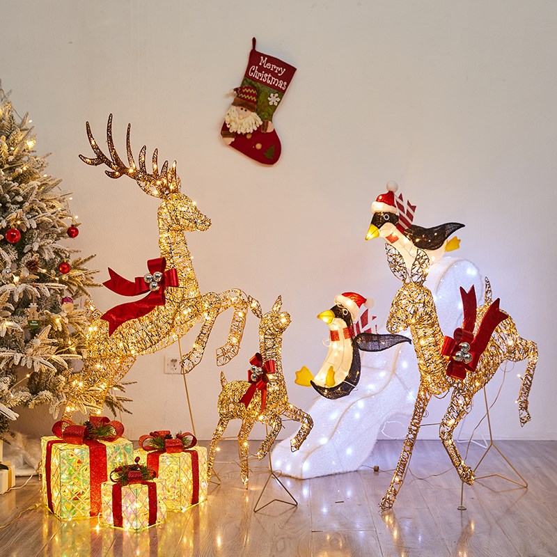 圣诞节装饰品铁艺麋鹿摆件发光圣诞鹿雪人商场布置户外美陈道具