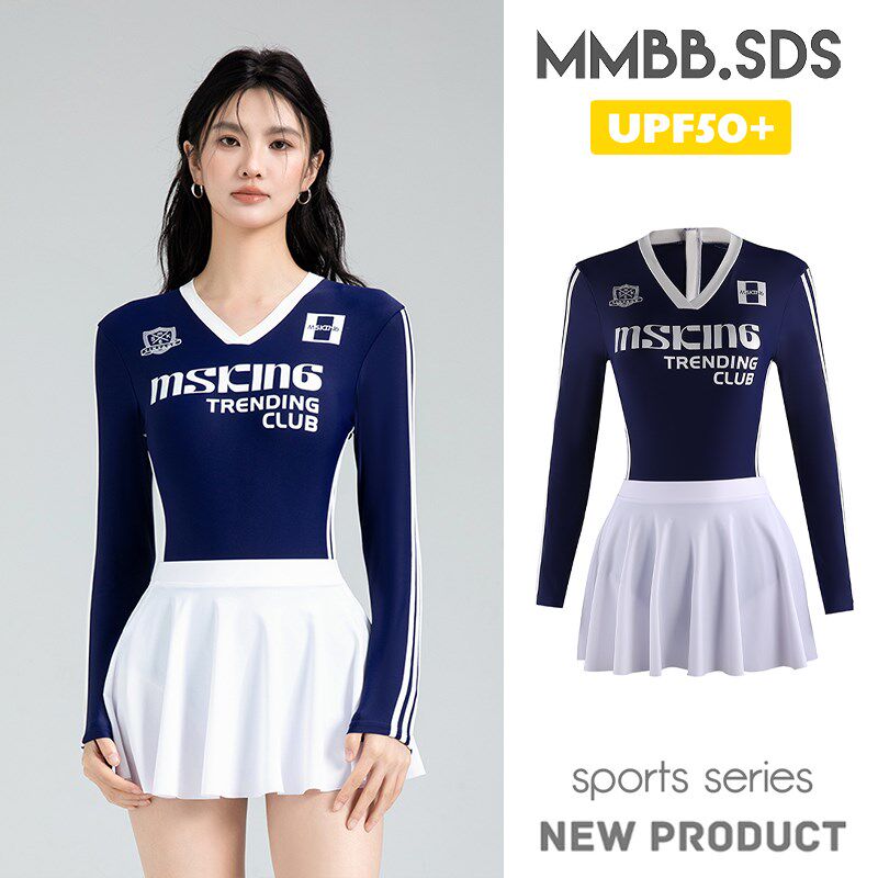 泳衣女款连体游泳衣游泳馆用遮肚显瘦少女学生泳装长袖潜水冲浪衣