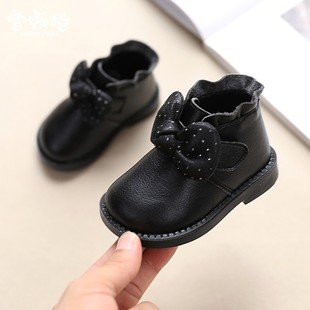 加绒学步鞋 女宝宝公主鞋 小童短靴婴儿小皮鞋 3岁秋冬季 马丁靴2 子1