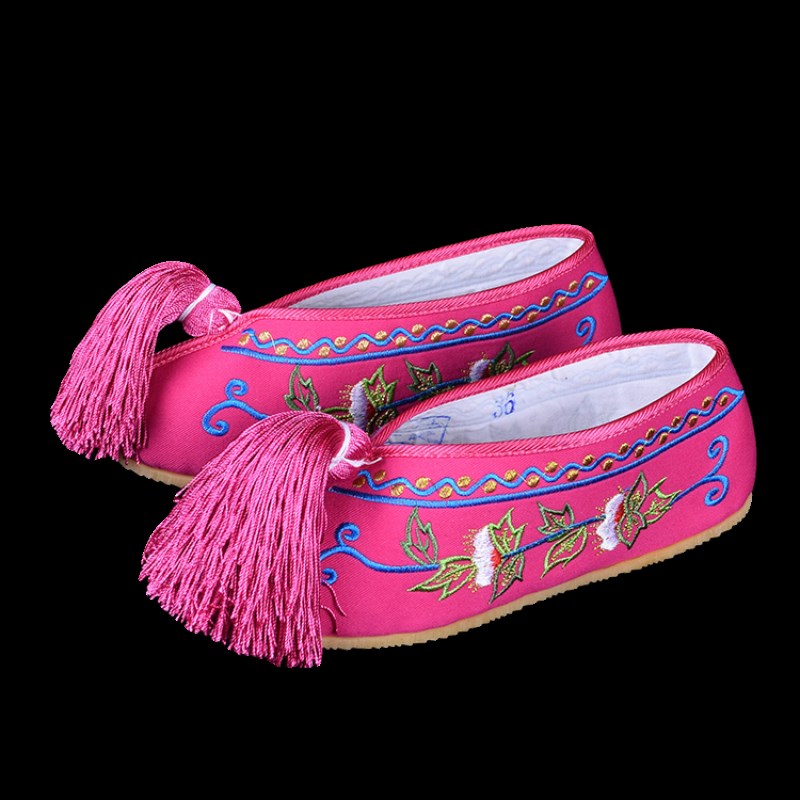 牛筋底草花平底彩鞋 京剧越剧戏曲绣花鞋花旦舞蹈演出平底鞋儿童
