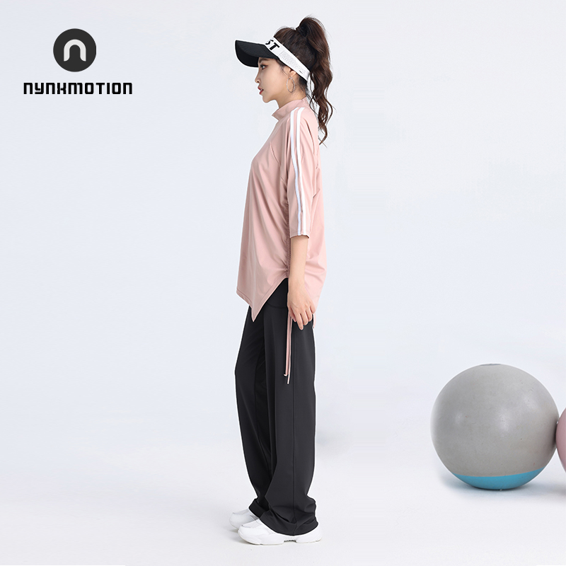 2024年秋冬季新款大码瑜伽服八分袖套装胖mm宽松拖地裤高领健身服