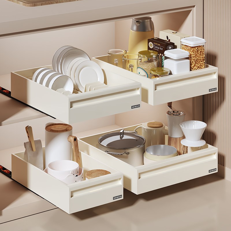 橱柜拉篮抽拉式置物架厨房深柜碗碟盘收纳拉篮抽屉式收纳盒储物盒