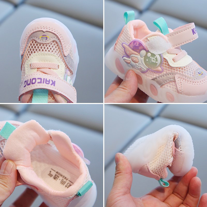 宝宝学步鞋夏季婴儿鞋软底运动鞋男小童亮灯鞋0-3岁网面透气网鞋