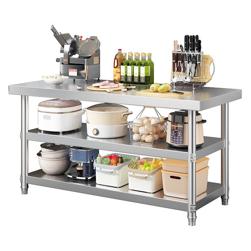 双层不锈钢打包台厨房操作台案板三层加厚不锈钢桌子工作台打荷台