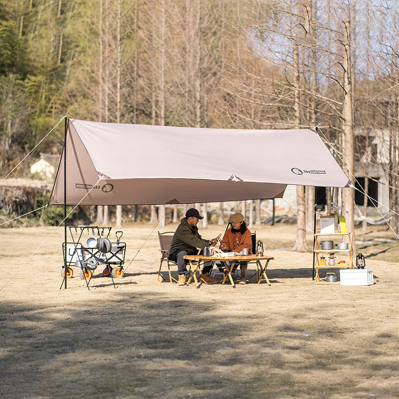 北极狼天幕帐篷户外露营野营遮阳便携式蝶形六角超大银胶涂层野餐