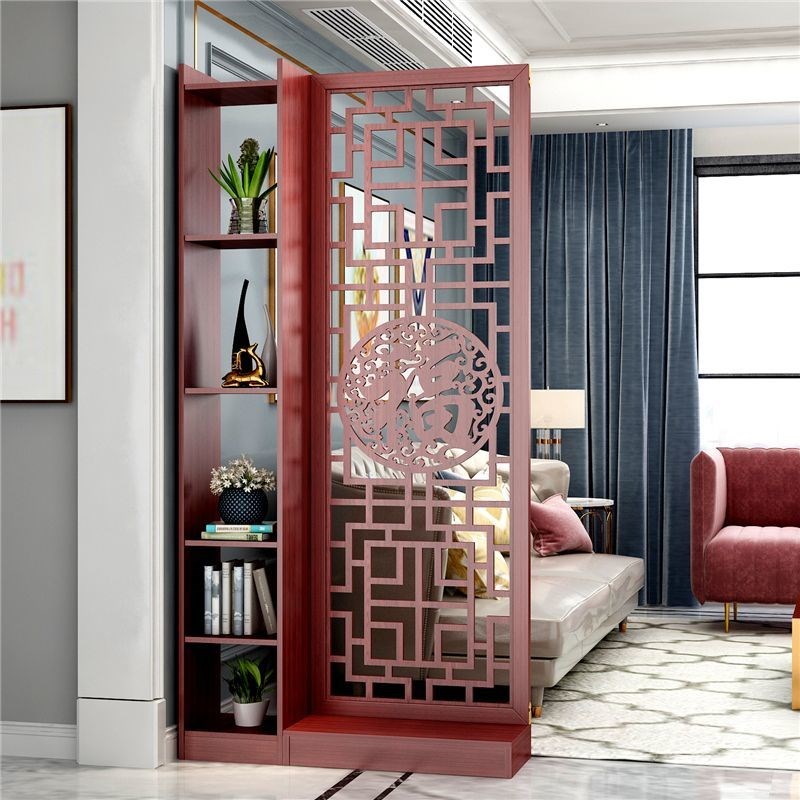 屏风隔断简约现代办公室隔断柜遮挡中式镂空玄关柜双面置物架装饰