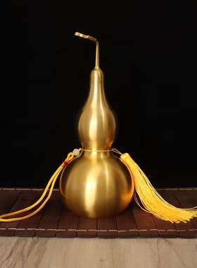 开口铜葫芦客厅工艺品摆件有叶大铜葫芦卧室玄关装饰品中式送礼