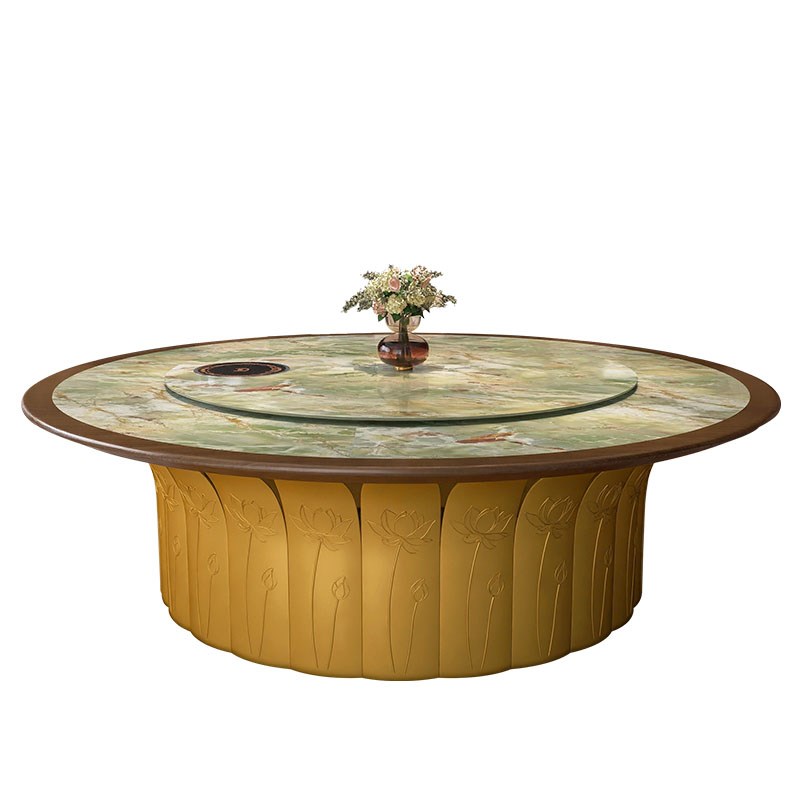 澳牌Z196酒店餐厅会所电磁炉火锅桌6-28人电动餐桌商用岩板大圆桌