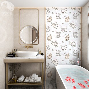 个性浴室洗手间卡通墙砖艺术卫生间瓷砖画厕所岩板背景墙小猫图案