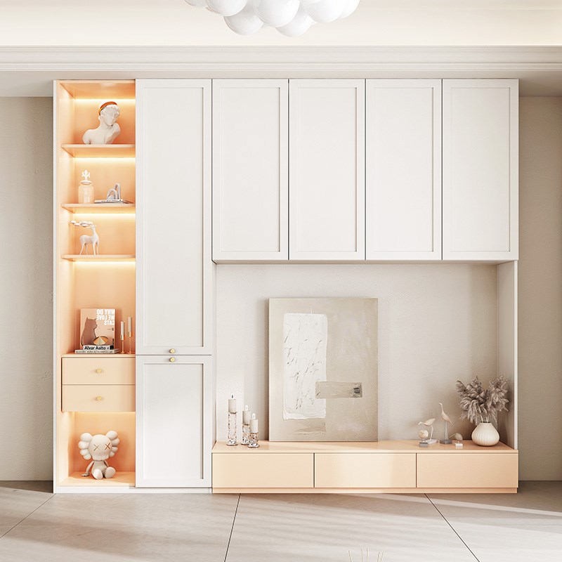 新款法式电视背景墙柜子一体装饰储物柜现代简约客厅电视机柜定制