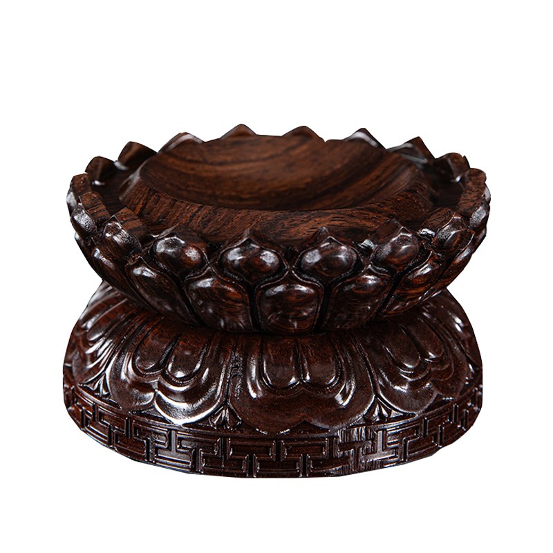 黑檀红木雕实木实心水晶球摆件底座玻璃球托架可旋转葫芦装饰底托