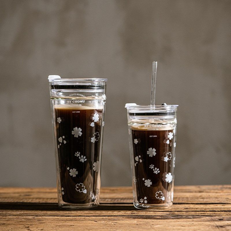 玻璃吸管杯大容量双层高硼硅喝水杯办公室耐高温咖啡奶茶饮料杯子