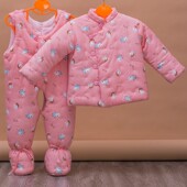 婴儿手工棉服小童棉裤 包脚偏襟连脚男女宝宝棉袄花加厚冬卡通