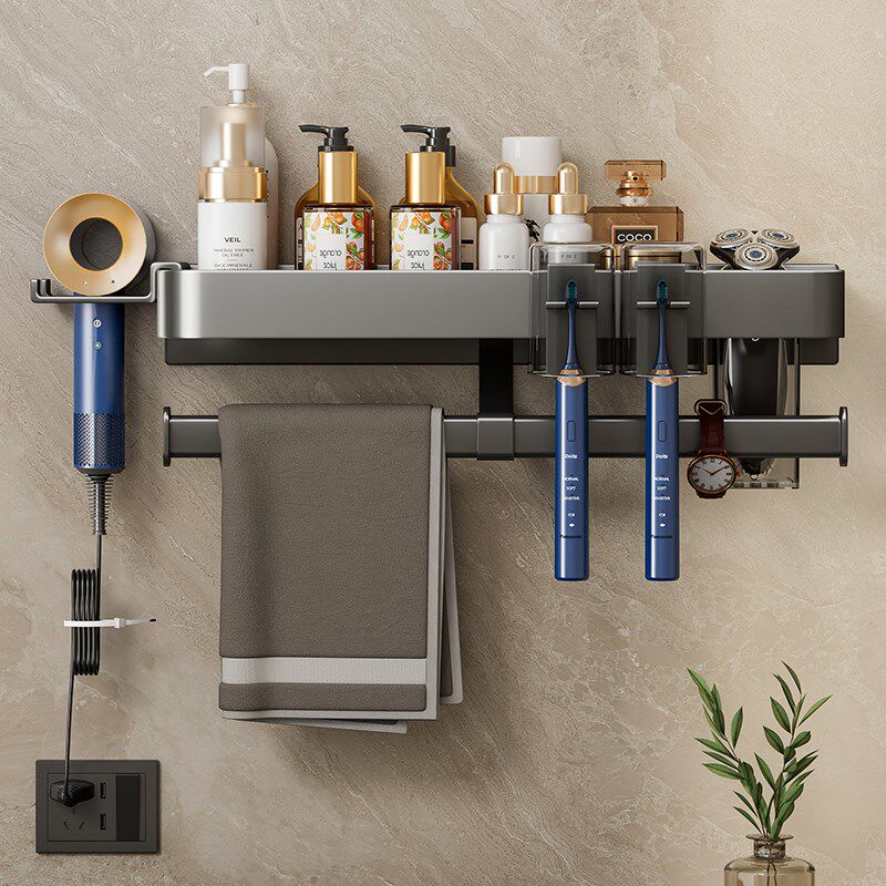 牙刷架子置物架壁挂式免打孔吹风机卫生间牙杯漱口杯洗脸巾一体架