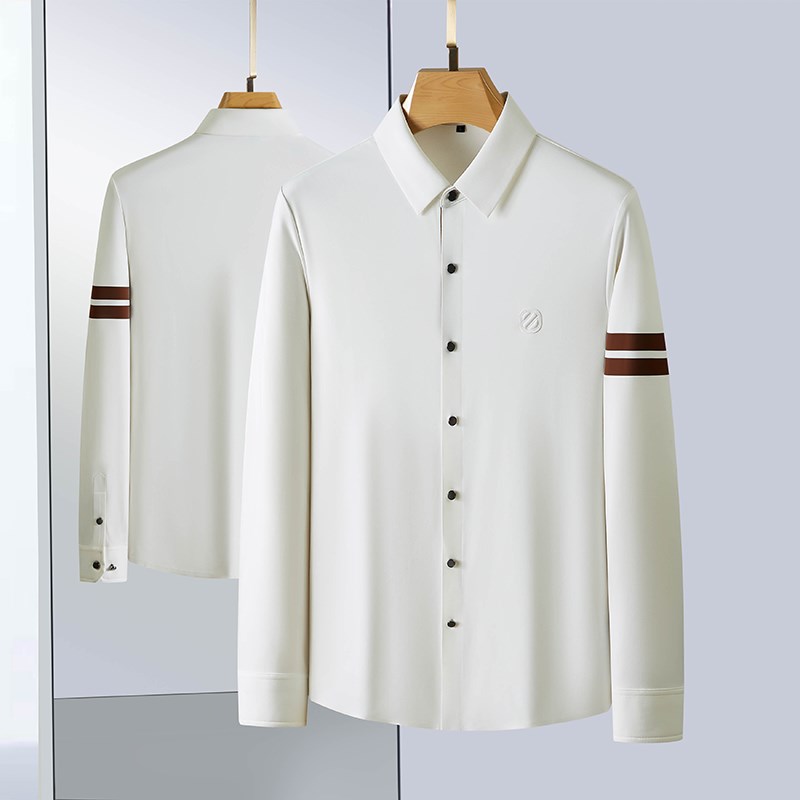 高品质纯色长袖衬衫胖人绅士商务法式宽松衬衣加肥加大码男士