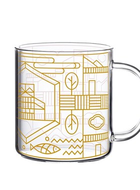 苏州博物馆 方寸苏博描金玻璃杯 早餐杯透明茶杯牛奶杯办公用水杯