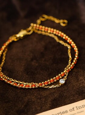 不掉色~本命年双层红绳编织锆石精致百搭高级感叠戴手链女礼物