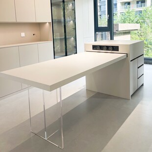 岛台餐桌一体家用厨房可移动导台加定制小户型可伸U缩高级岩板岛