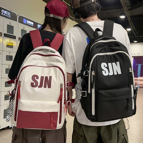 高中学生书包男大学生简约潮酷潮流大容量ins电脑包背包女双肩包