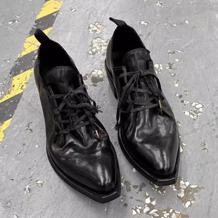 小众翘头模特巫师鞋男女走秀潮款尖头皮鞋高跟厚底德比鞋增高休闲