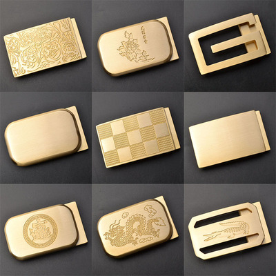 实心纯黄铜尾夹外穿平滑扣男士青年高档卡子扣裤O带头皮带配件35m