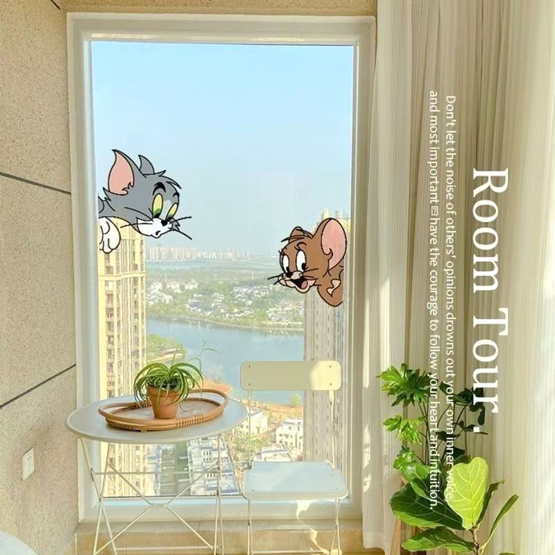 汤姆和杰瑞浴室玻璃门贴纸创意卡B通浴室厕所装饰贴纸厨房防水膜