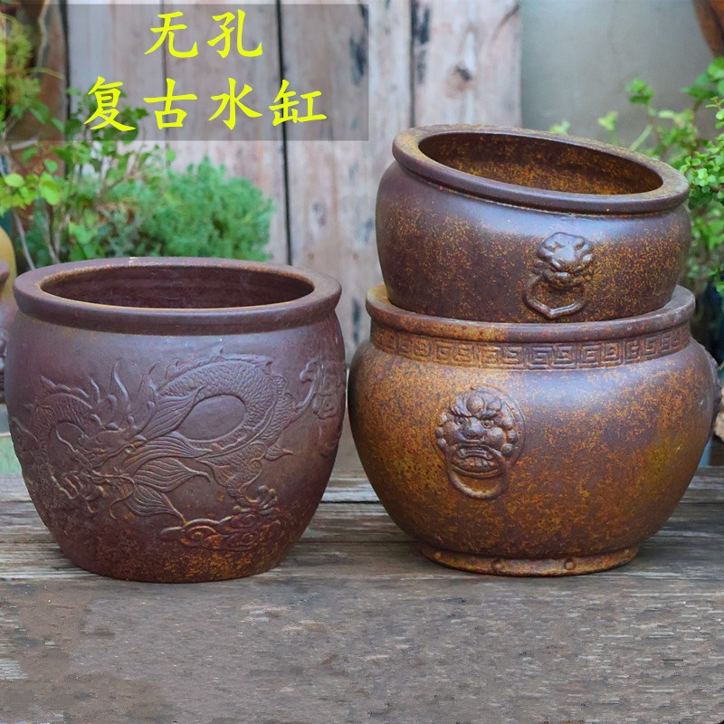 复古手工粗陶花盆大号无孔水w培花盆花瓶酒店陶罐高筒室内花器插