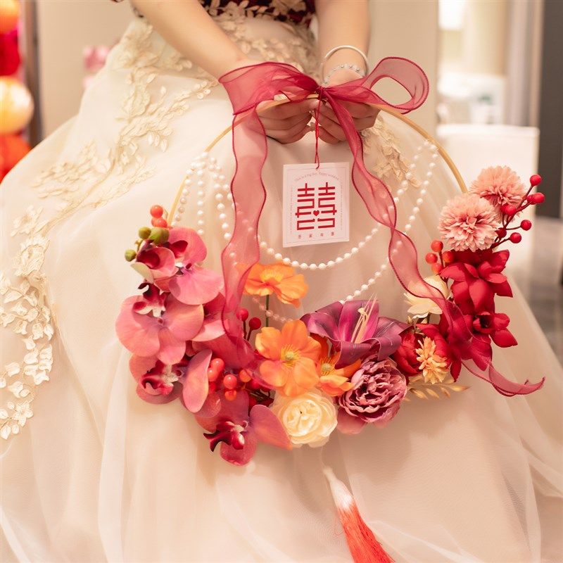 结婚挂件婚礼花环网红婚房拉花布置新房卧K室门背景墙场景装饰好