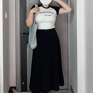 垂感高腰显K瘦遮胯伞裙A字百褶长裙 大码 微胖灰色西装 半身裙女夏季