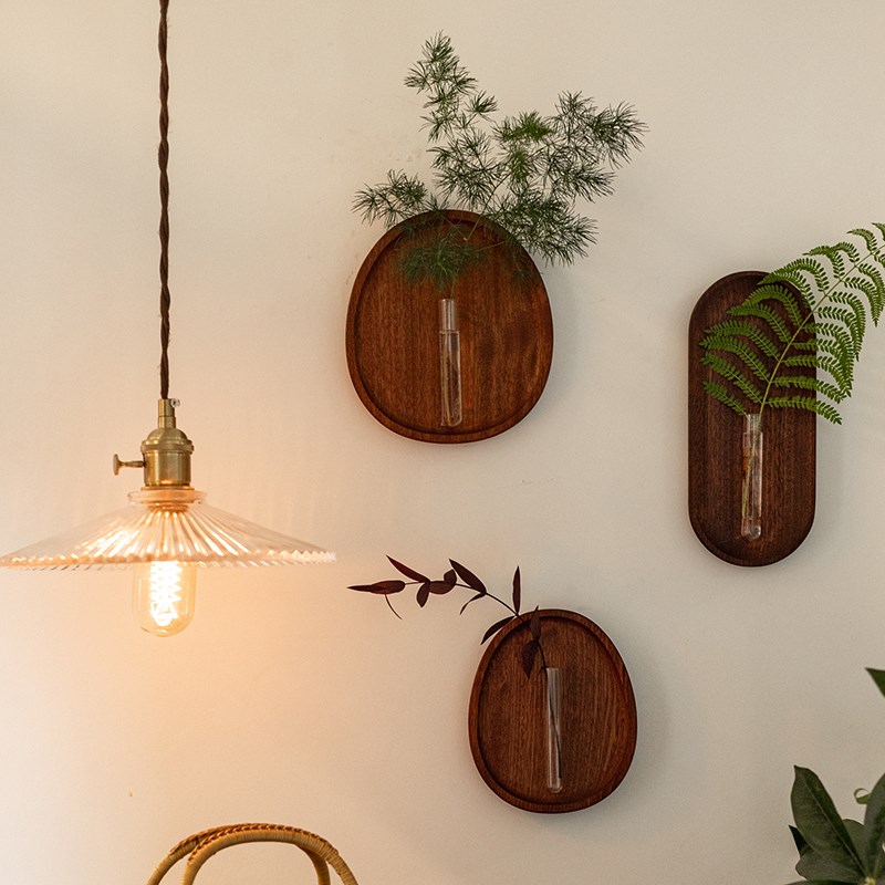 实木玻璃试管花瓶j壁挂水培器皿小型绿植插花花器个性墙面装饰挂